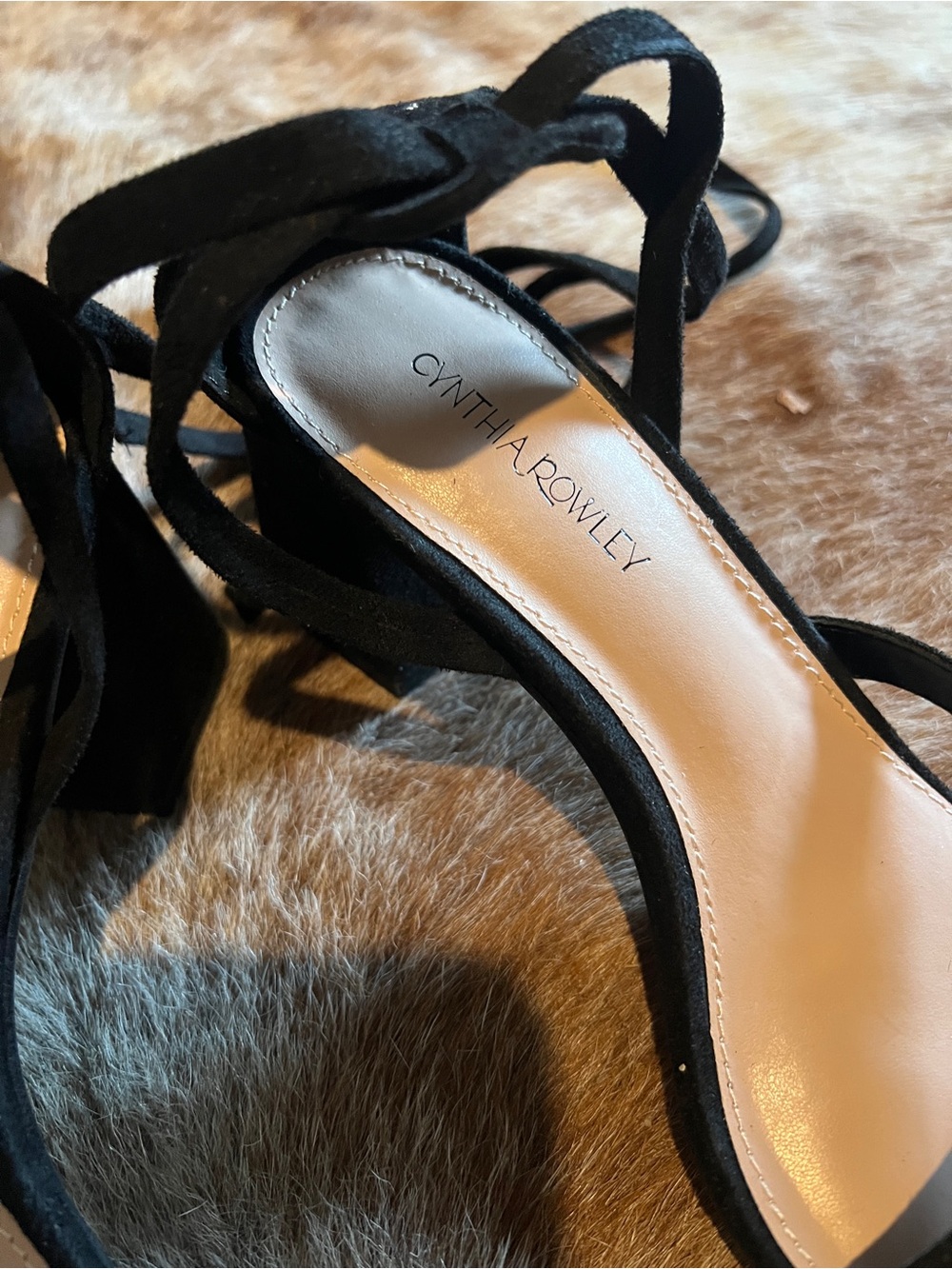 Cynthia Rowley Black Suede Lace-Up Block Heel Sandals - Picture 3 of 4